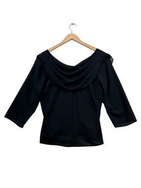 J.B.S. Ltd. Womens Draped Neck 3/4 Sleeve Cropped Blouse Top Size XL Black Chic